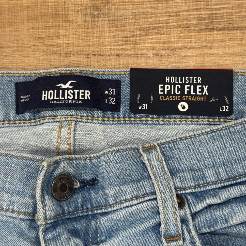 Hollister Epic Flex Classic Straight Men's Light Wash Stretch Blue Jeans 31x32 - Picture 4 of 9